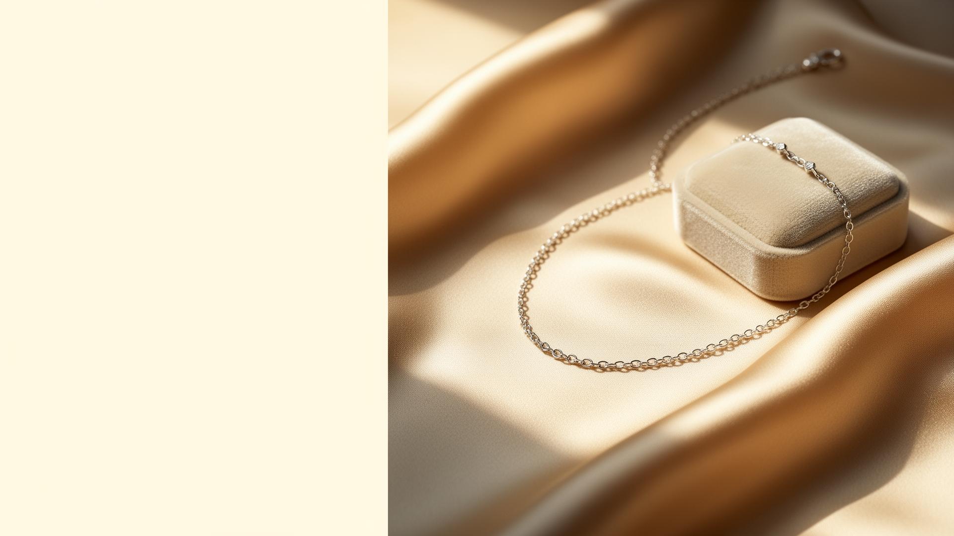 Sterling silver necklace on champagne silk